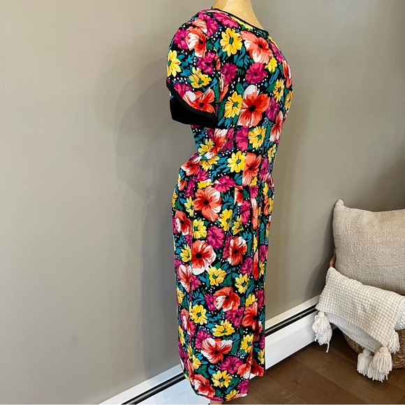 VTG Talbots Nipon Silk Floral Tulip Dress Lined Size 10 Citrus Colors - Picture 2 of 15